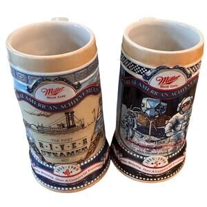 2 Vtg Miller High Life Great American Achievements NASA/River Steamer Steins